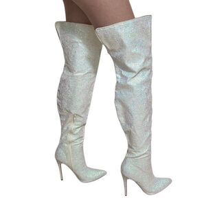 NWT Fashion Nova Just Add Glitter Valentina Over The Knee Boots Size 9 White